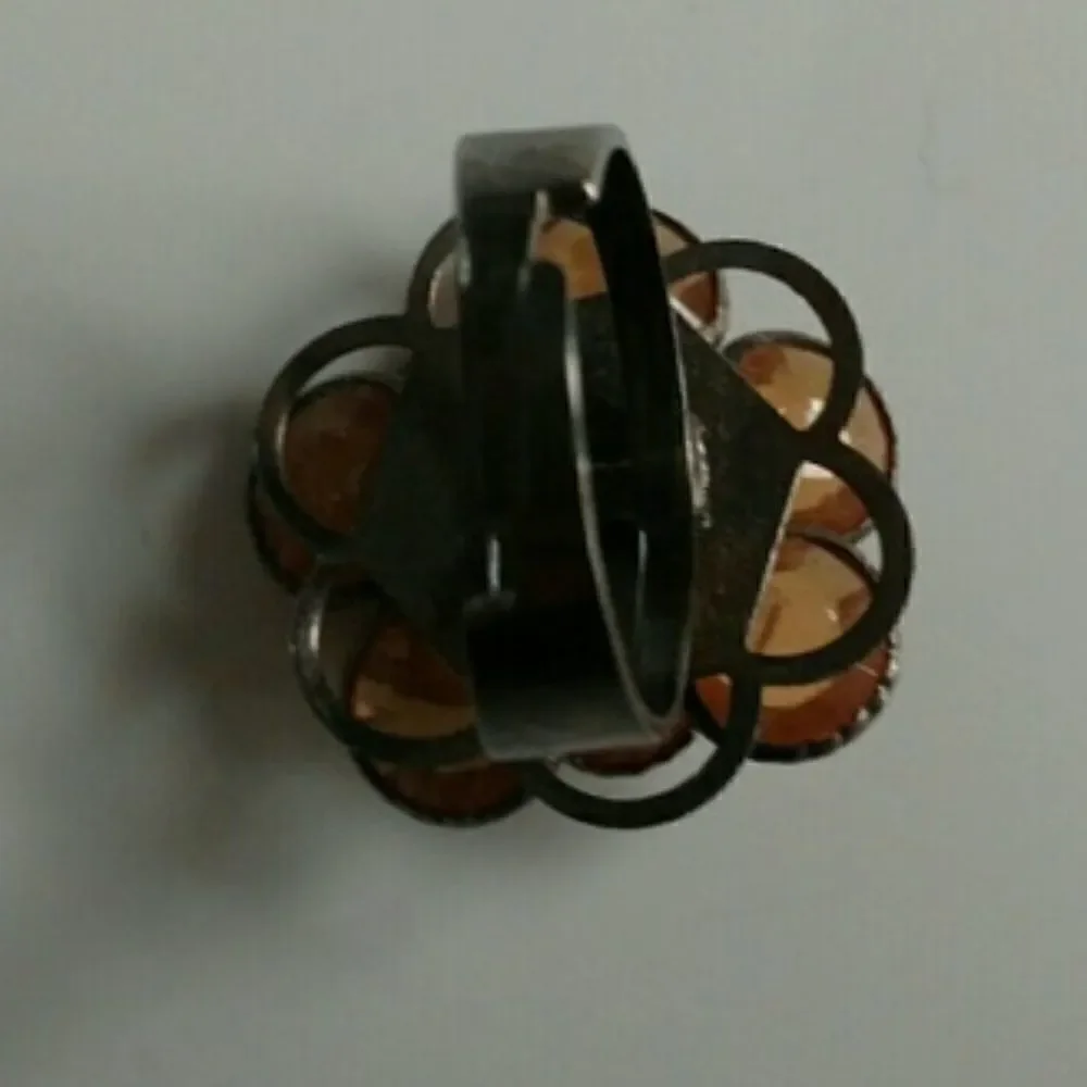 ‎Flower Ring, Orange Jewel Flower Ring (adjustable)
